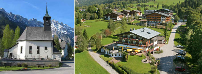 Hotel Pension Theresia mit Kirche von Hinterthal